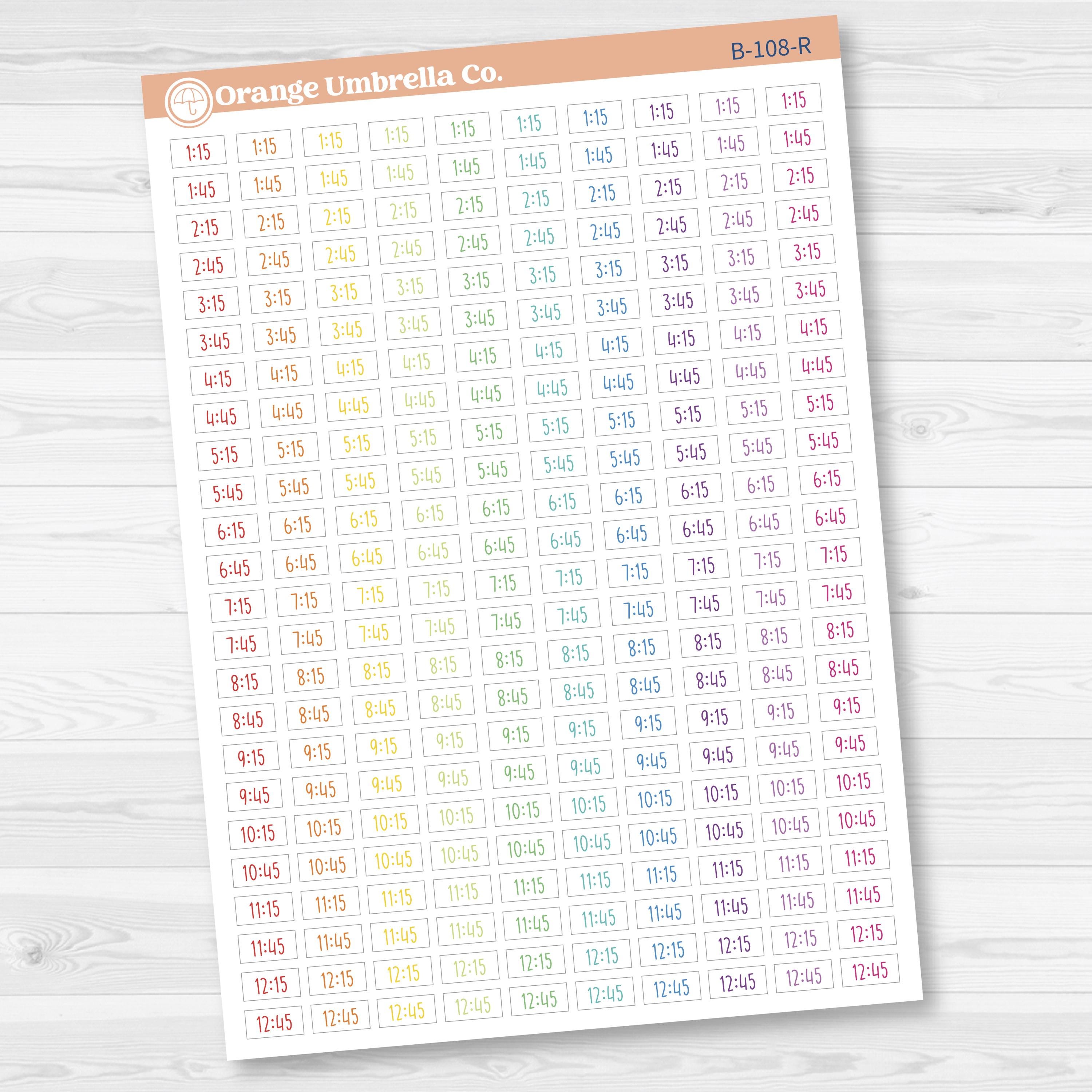 Time - Quarter/3-Quarter Hour Script Planner Stickers | F17 Print | B-108