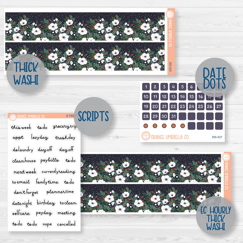 Winter Floral Stickers | Weekly Add-On Planner Kit Stickers | Stillness | 355-012