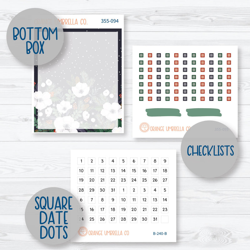 Winter Floral Stickers | 7x9 Compact Vertical Planner Kit Stickers | Stillness | 355-091