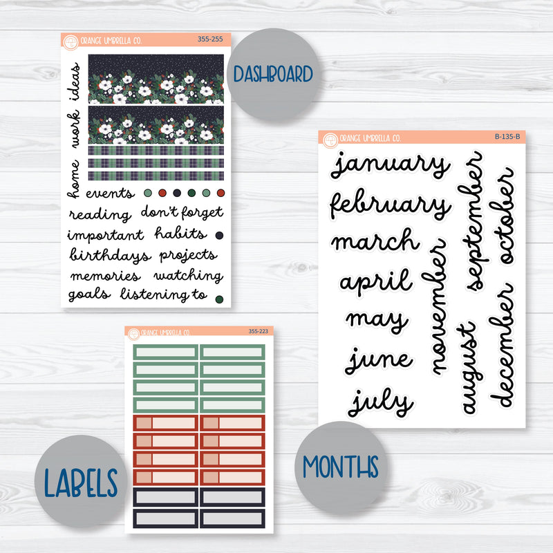 Winter Floral Stickers | 7x9 ECLP Monthly & Dashboard Planner Kit Stickers | Stillness | 355-251