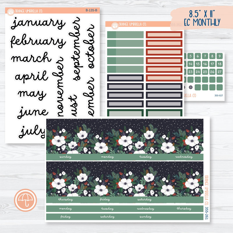 Winter Floral Stickers | 8.5 ECLP Monthly Planner Kit Stickers | Stillness | 355-261