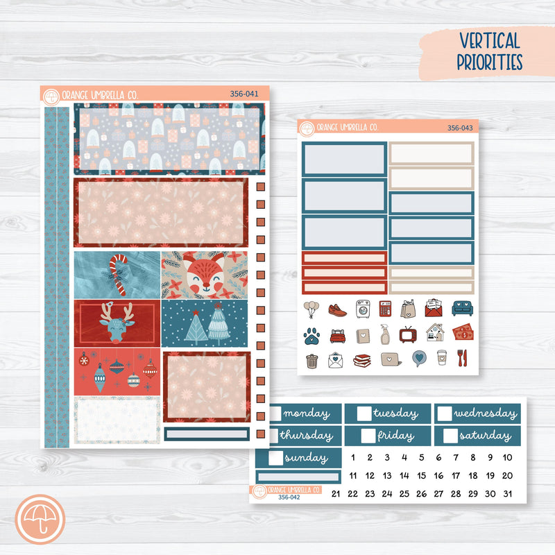 Winter Animal Kit | Plum Vertical Priorities 7x9 Planner Kit Stickers | Frosty Friends | 356-041