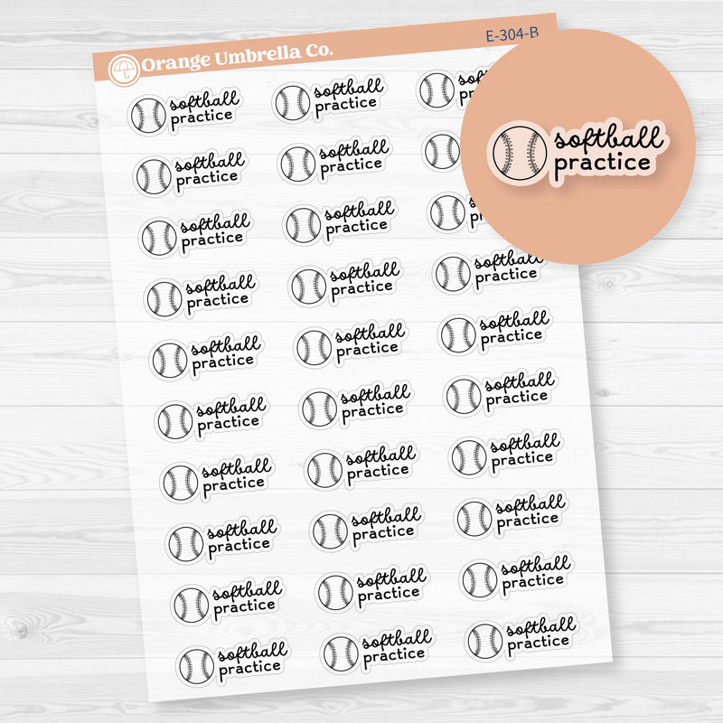 Softball Practice Event Label Planner Stickers | Clear Matte | F16 | E-304-BCM