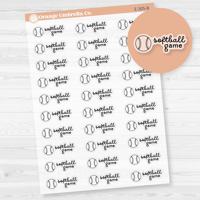 Softball Game Event Label Planner Stickers | Clear Matte | F16 | E-305-BCM