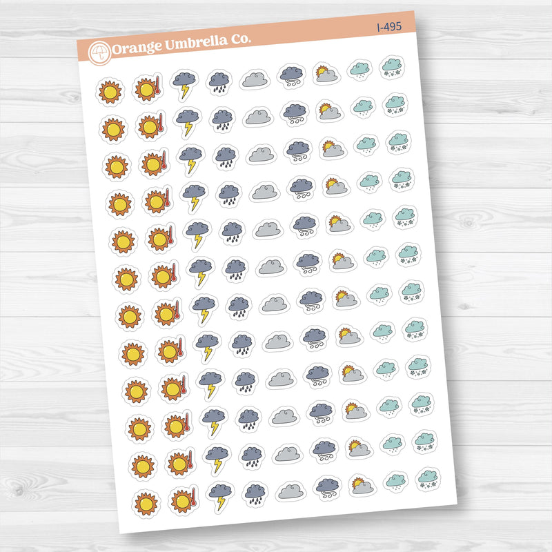 Hand Doodled Weather Icons Planner Stickers | I-495-504