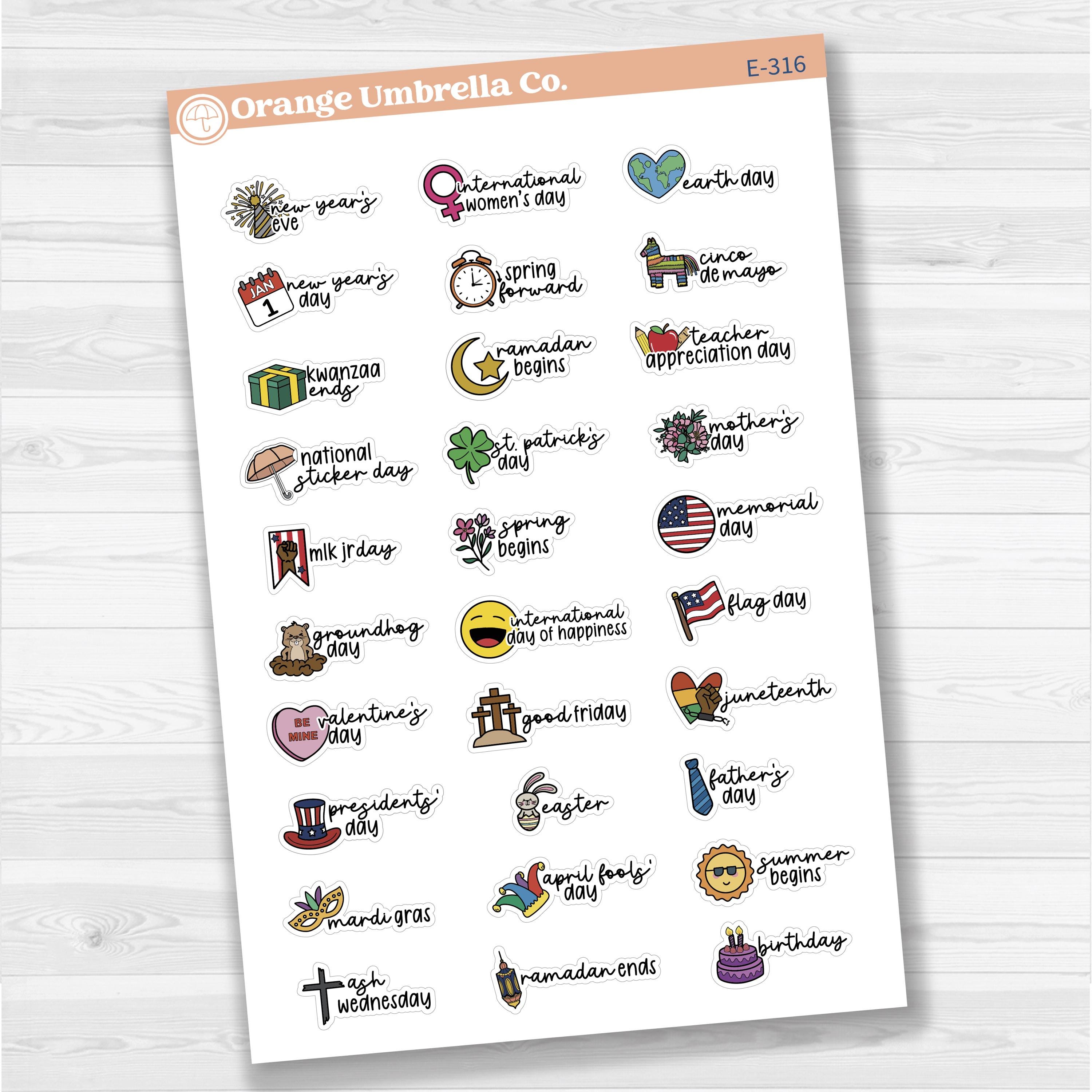 Doodle Holidays | Icon & Script Planner Stickers January-June | F17 | E-316