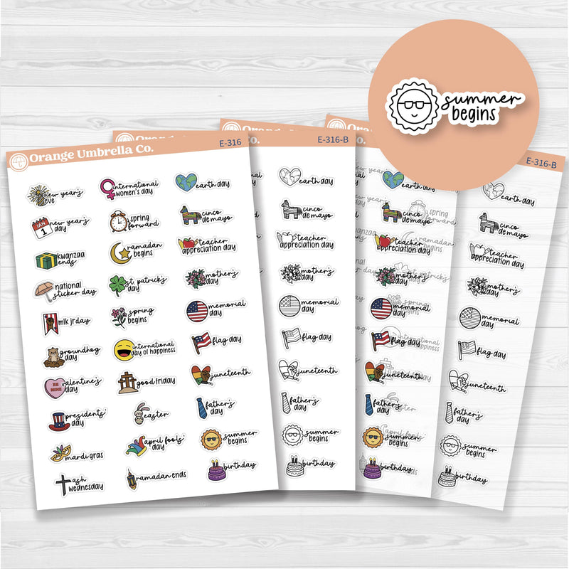 Doodle Holidays | Icon & Script Planner Stickers January-June | F17 | E-316