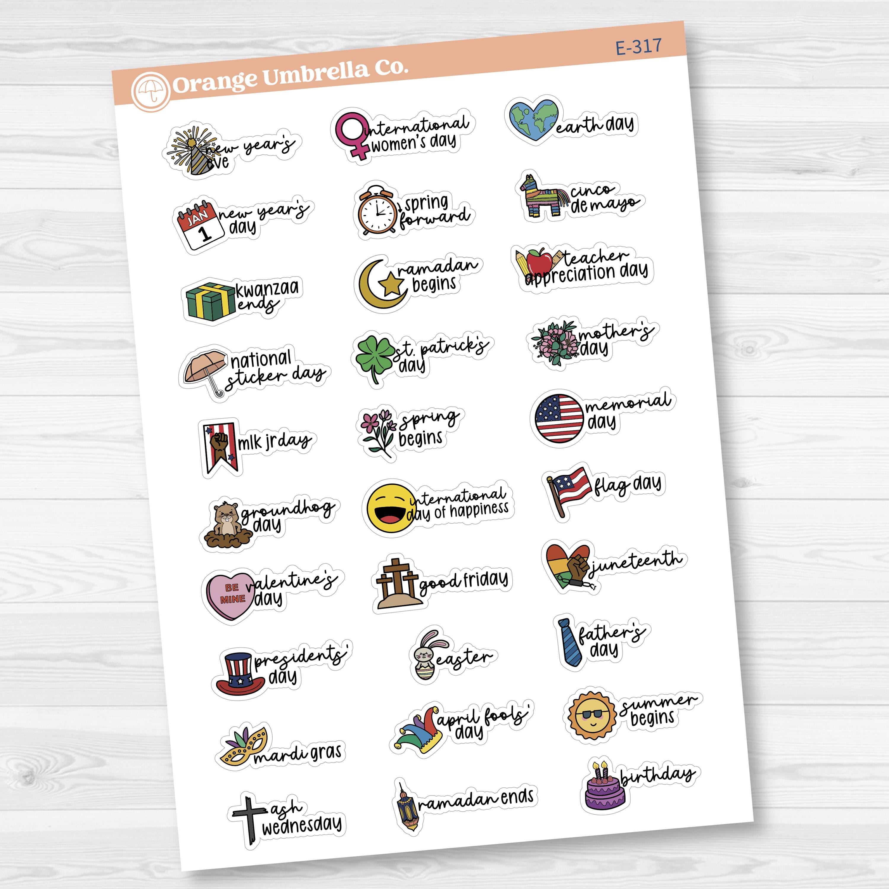Doodle Holidays | Mini Icon & Script Planner Stickers January-June | F17 | E-317