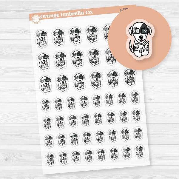 Stella Dog Reading Icon Planner Stickers | Clear Matte | I-507-BCM