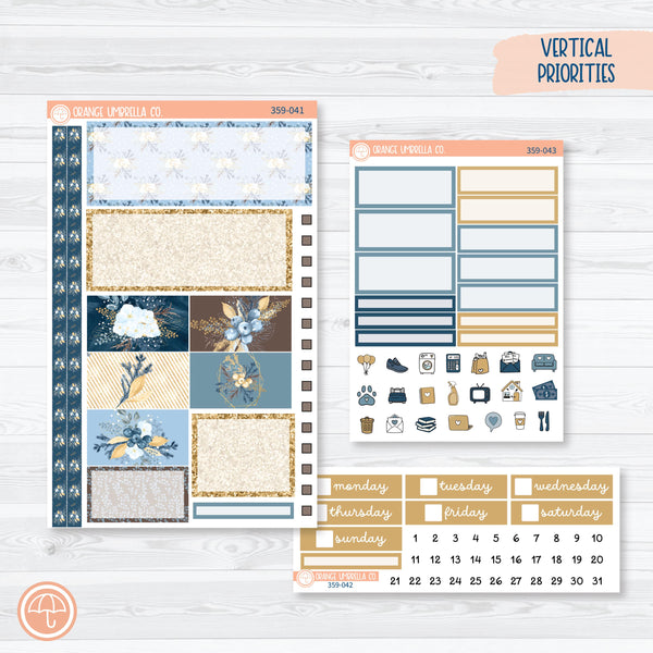 Winter Floral Stickers | Plum Vertical Priorities 7x9 Planner Kit Stickers | Snow Blossom | 359-041