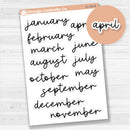 Months Planner Stickers; Large Sized | F17 Script | B-139-B