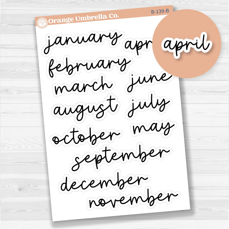 Months Planner Stickers; Large Sized | F17 Script | B-139-B