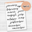 Months Planner Stickers; Large Sized | F17 Script | Clear Matte | B-139-BCM