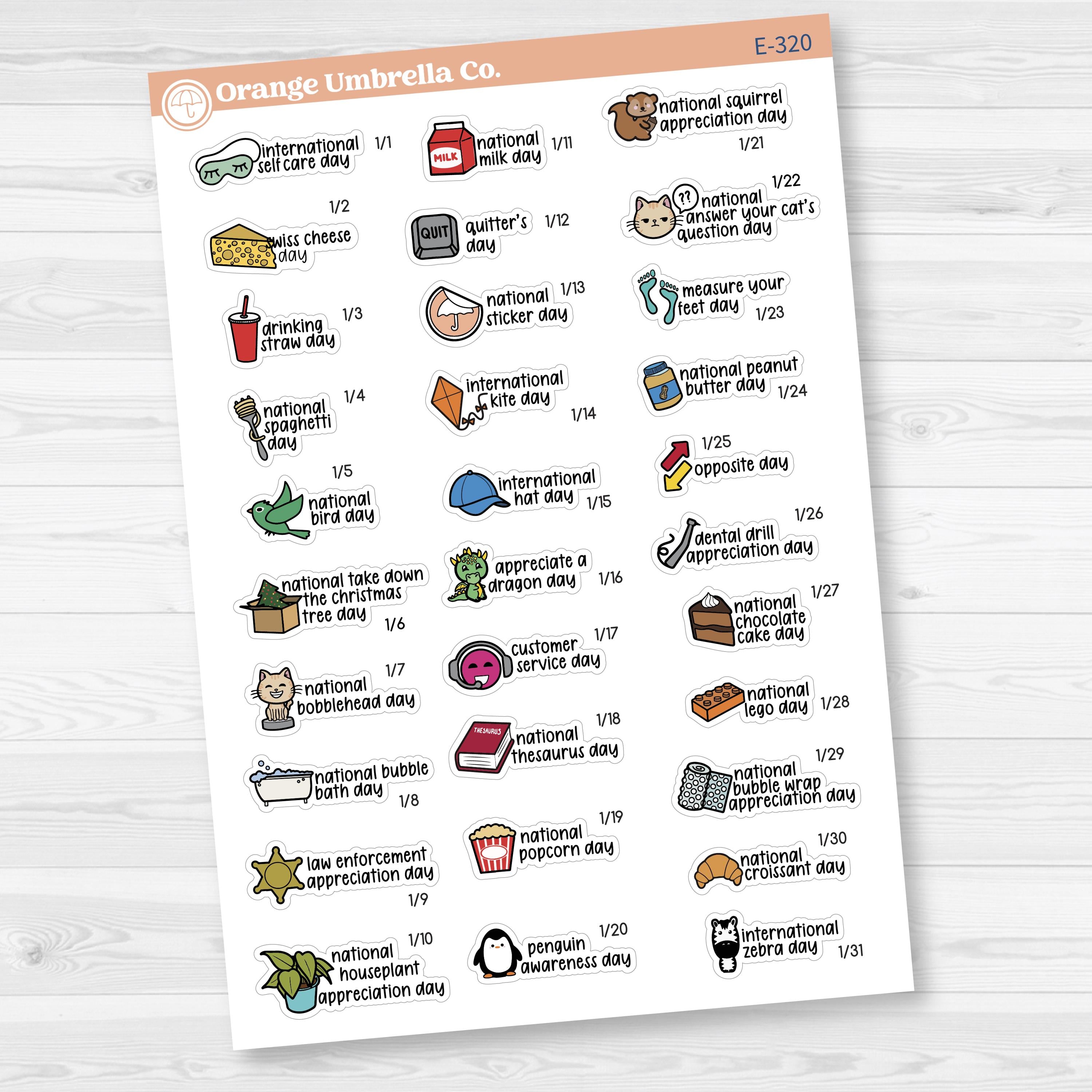 January Wacky Holidays Script Planner Stickers | F17 | E-320