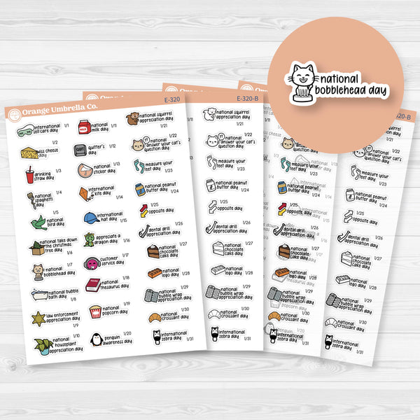 January Wacky Holidays Script Planner Stickers | F17 | E-320