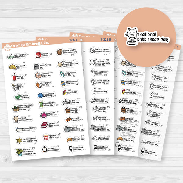 January Wacky Holidays Mini Script Planner Stickers | F17 | E-321