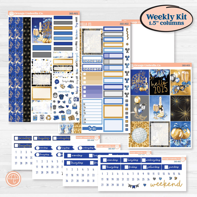 New Year's Day | Weekly Sticker Kit for Vertical Planners like Erin Condren | Pop Fizz Clink | KIT-360-A