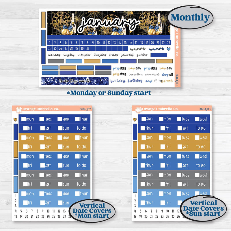 New Year’s Day | Laurel Denise Standard Vertical & Horizontal Planner Kit Stickers | Pop Fizz Clink | KIT-360-Q