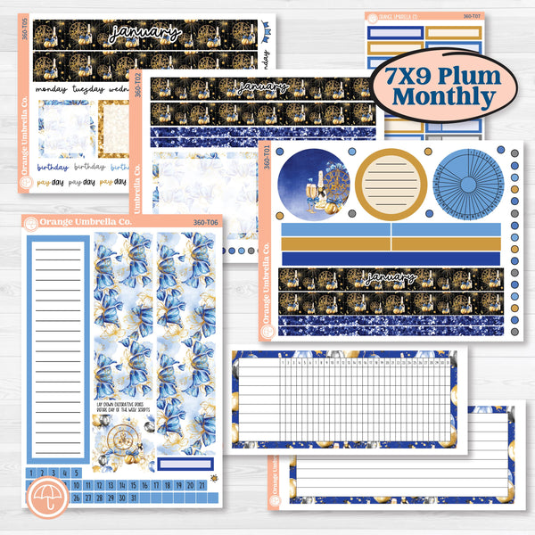 New Year’s Day | 7x9 Plum Monthly & Dashboard Planner Kit Stickers | Pop Fizz Clink | KIT-360-T