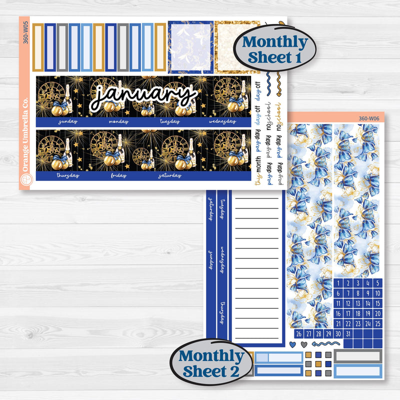 New Year’s Day | 7x9 Erin Condren Life Planner Monthly & Dashboard Planner Kit Stickers | Pop Fizz Clink | KIT-360-W