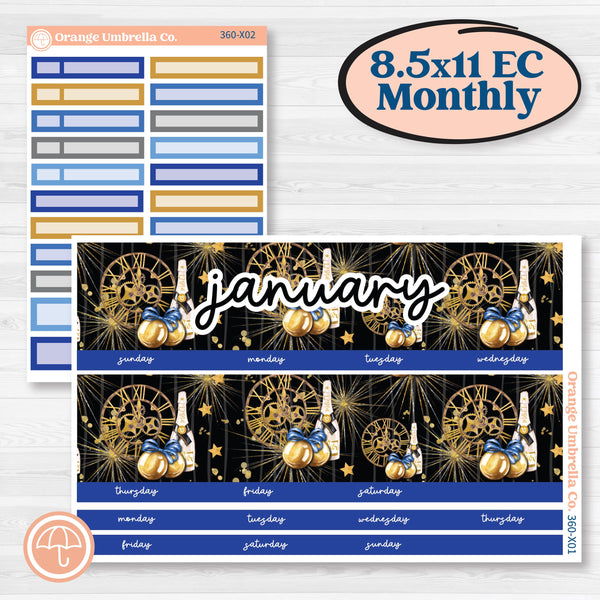 New Year’s Day | 8.5 x 11 Erin Condren Monthly Planner Kit Stickers | Pop Fizz Clink | KIT-360-X