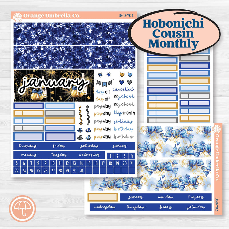 New Year’s Day | Hobonichi Cousin Monthly Planner Kit Stickers | Pop Fizz Clink | KIT-360-Y