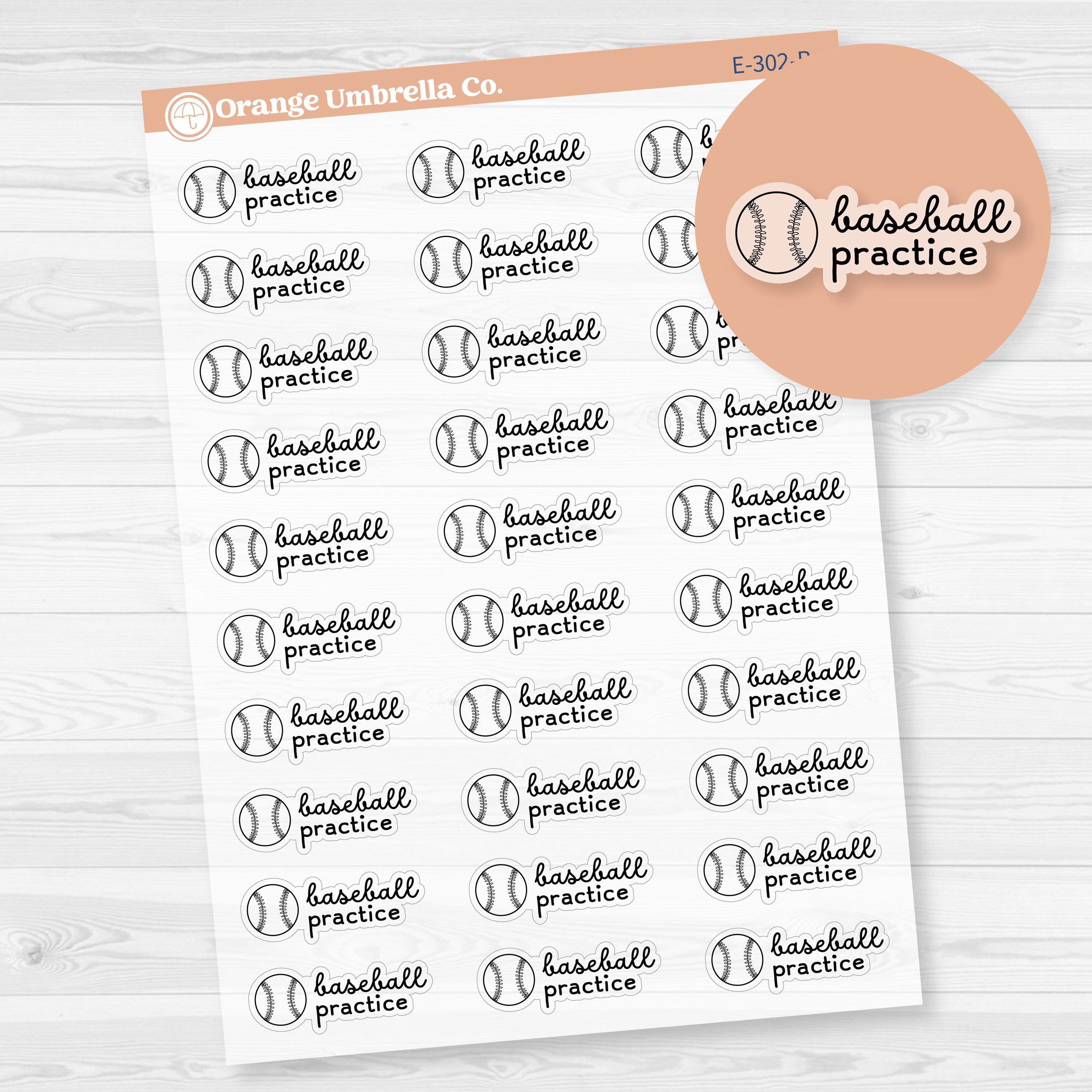 Baseball Practice Event Icon Planner Stickers | Clear Matte | F16 | E-