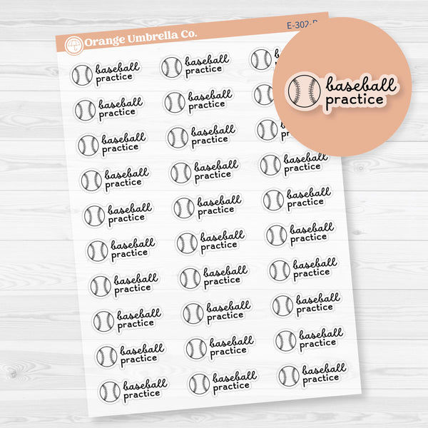 Baseball Practice Event Icon Planner Stickers | Clear Matte | F16 | E-302-BCM