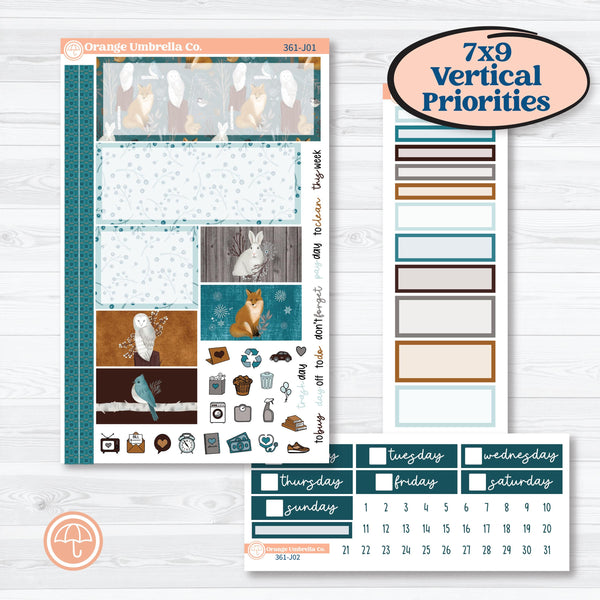 Winter Animal Kit | Plum Vertical Priorities 7x9 Planner Kit Stickers | Woodland Charm | KIT-361-J