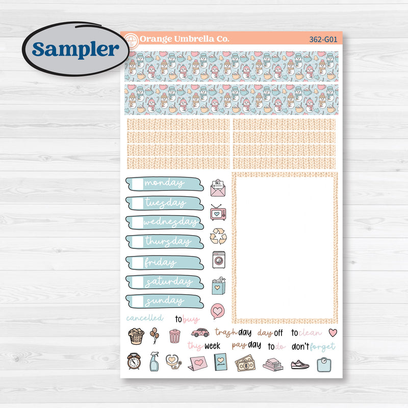 Winter Snowman Kit | A5 Compact Vertical Planner Kit Stickers for Erin Condren | Frosted | KIT-362-G