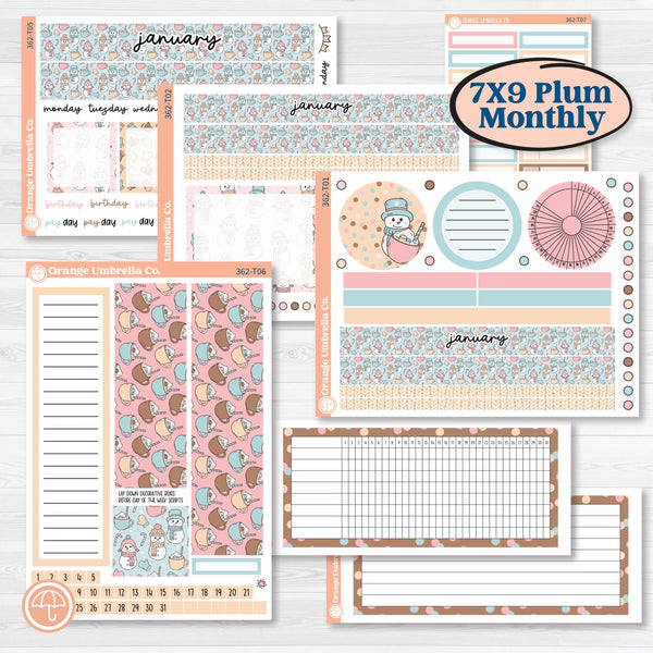 Winter Snowman Kit | 7x9 Plum Monthly & Dashboard Planner Kit Stickers | Frosted | KIT-362-T