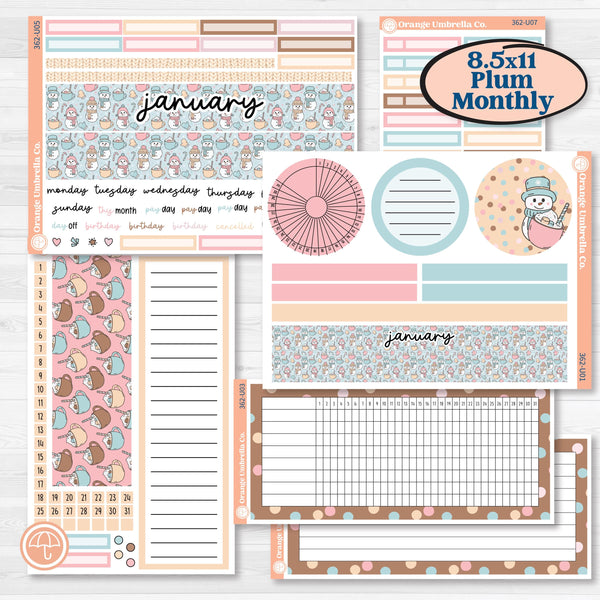 Winter Snowman Kit | 8.5x11 Plum Monthly & Dashboard Planner Kit Stickers | Frosted | KIT-362-U