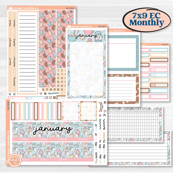 Winter Snowman Kit | 7x9 Erin Condren Life Planner Monthly & Dashboard Planner Kit Stickers | Frosted | KIT-362-W