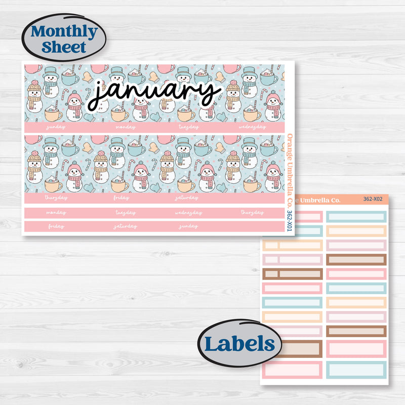 Winter Snowman Kit | 8.5 x 11 Erin Condren Monthly Planner Kit Stickers | Frosted | KIT-362-X