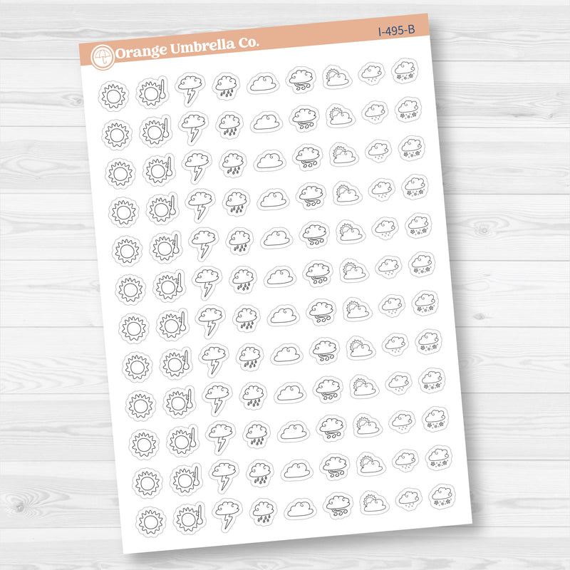 Hand Doodled Weather Icons Planner Stickers | I-495-504-B