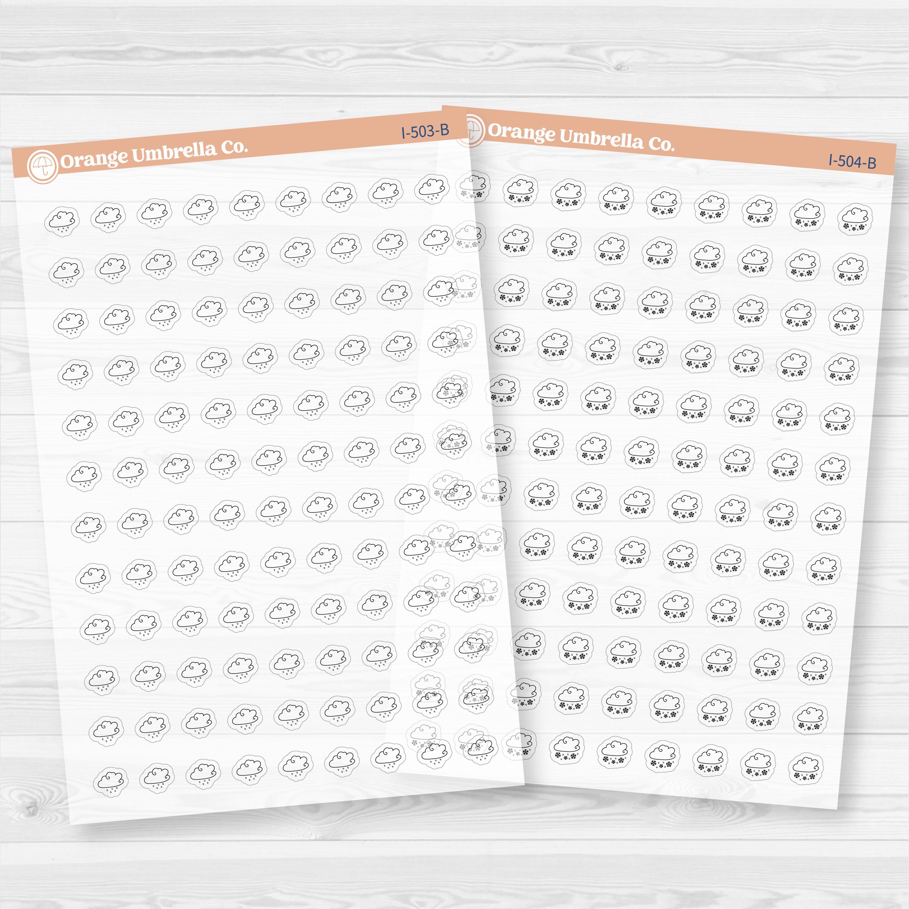 Hand Doodled Weather Icons Planner Stickers | Clear Matte | I-495-504-BCM