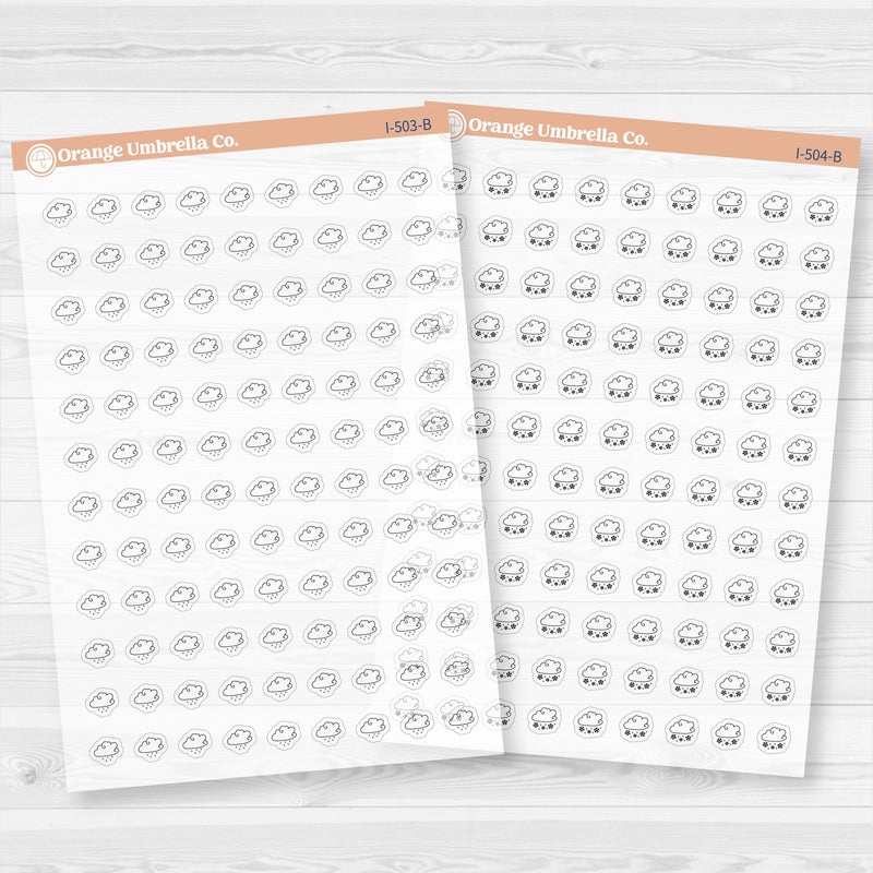 Hand Doodled Weather Icons Planner Stickers | Clear Matte | I-495-504-BCM