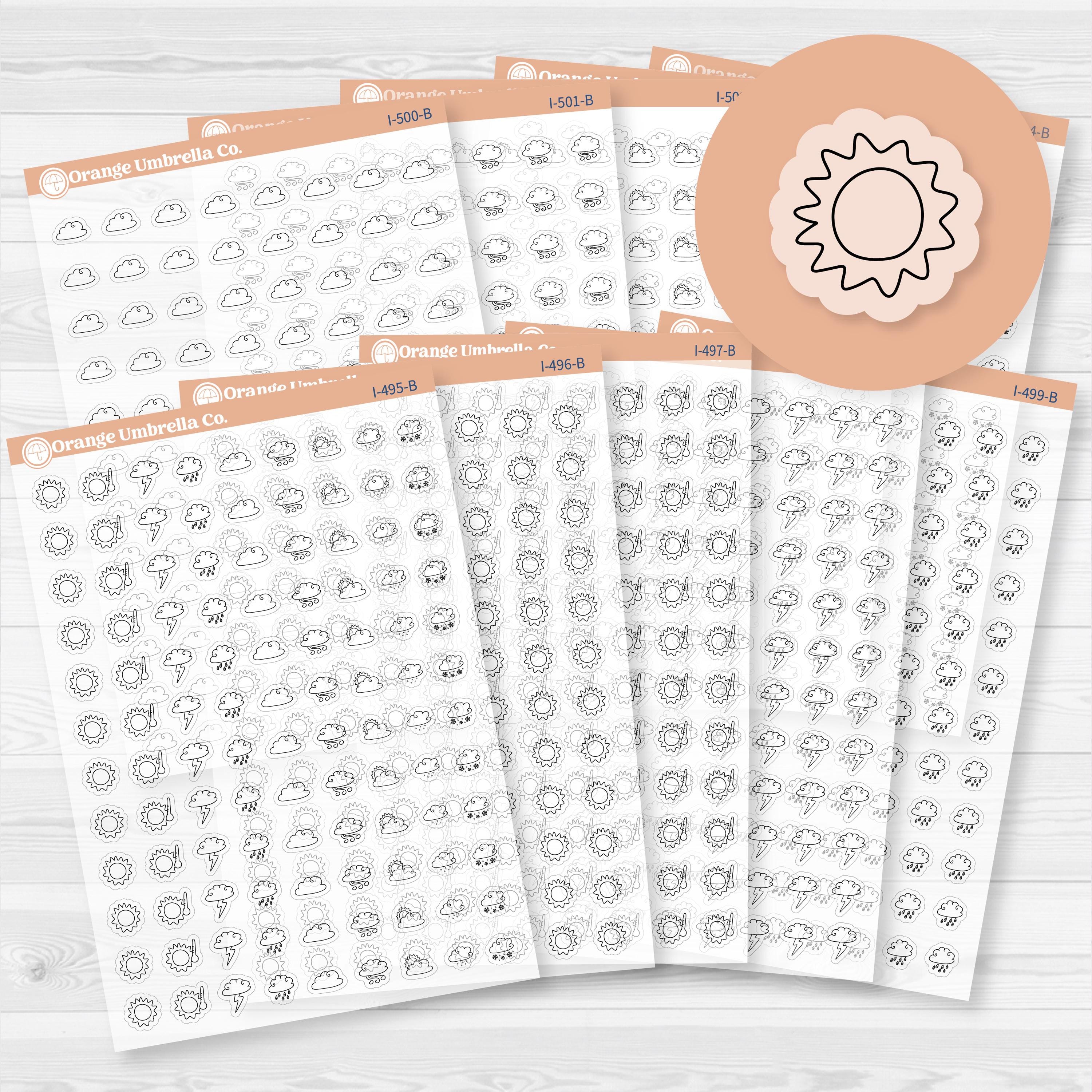 Hand Doodled Weather Icons Planner Stickers | Clear Matte | I-495-504-