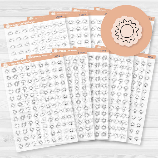 Hand Doodled Weather Icons Planner Stickers | Clear Matte | I-495-504-BCM