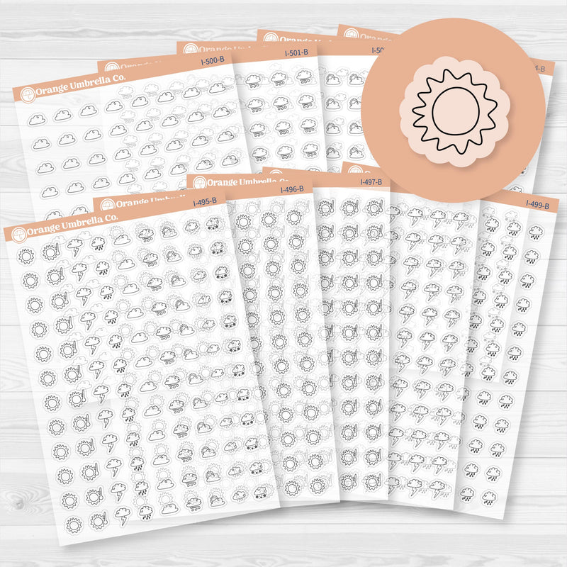 Hand Doodled Weather Icons Planner Stickers | Clear Matte | I-495-504-BCM