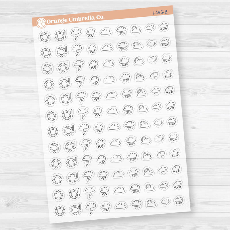 Hand Doodled Weather Icons Planner Stickers | Clear Matte | I-495-504-BCM