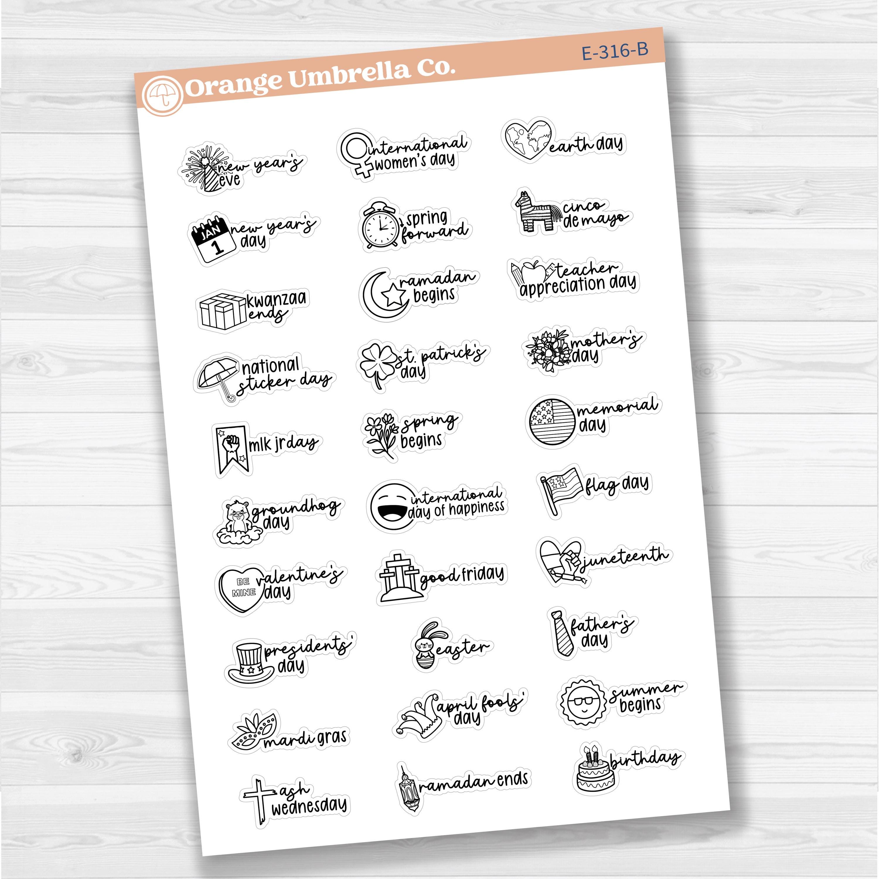 Doodle Holidays | Icon & Script Planner Stickers January-June | F17 | E-316