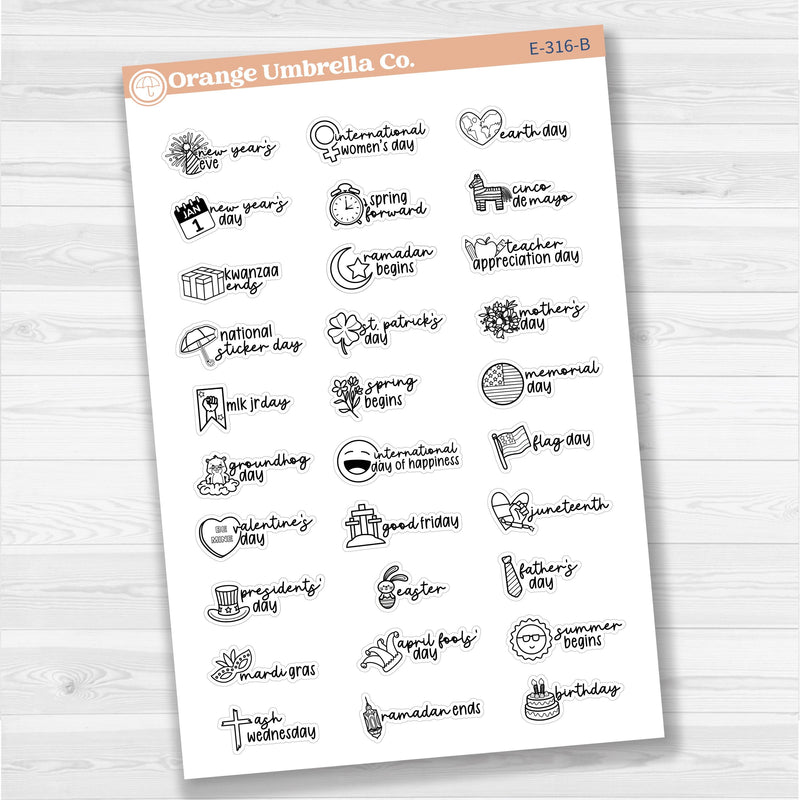 Doodle Holidays | Icon & Script Planner Stickers January-June | F17 | E-316