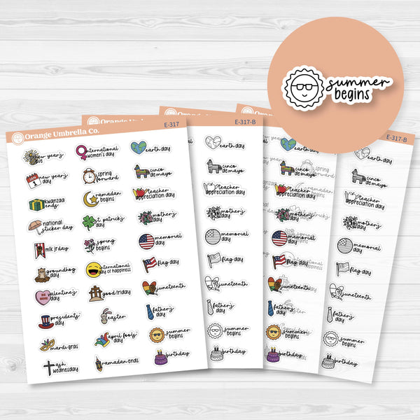 Doodle Holidays | Mini Icon & Script Planner Stickers January-June | F17 | E-317