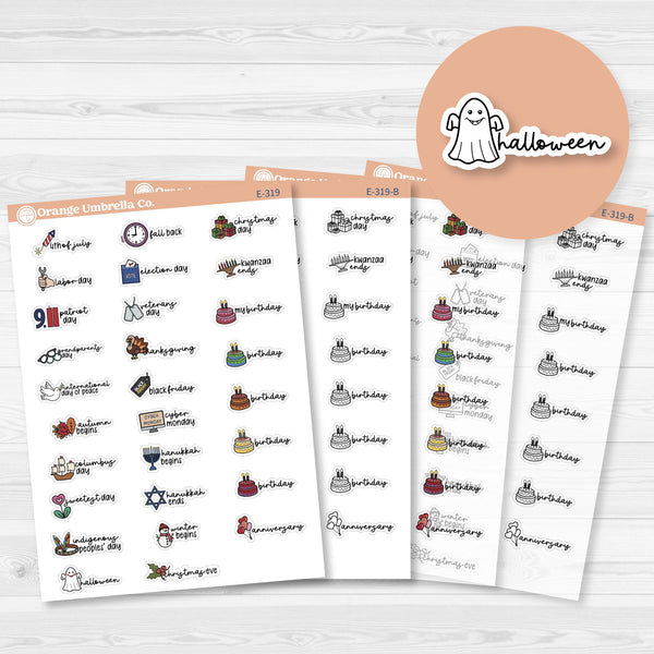 Doodle Holidays | Mini Icon & Script Planner Stickers July-December | F17 | E-319