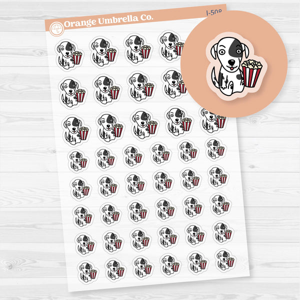 Stella Dog Movie Night Icon Planner Stickers | Clear Matte | I-508-CM