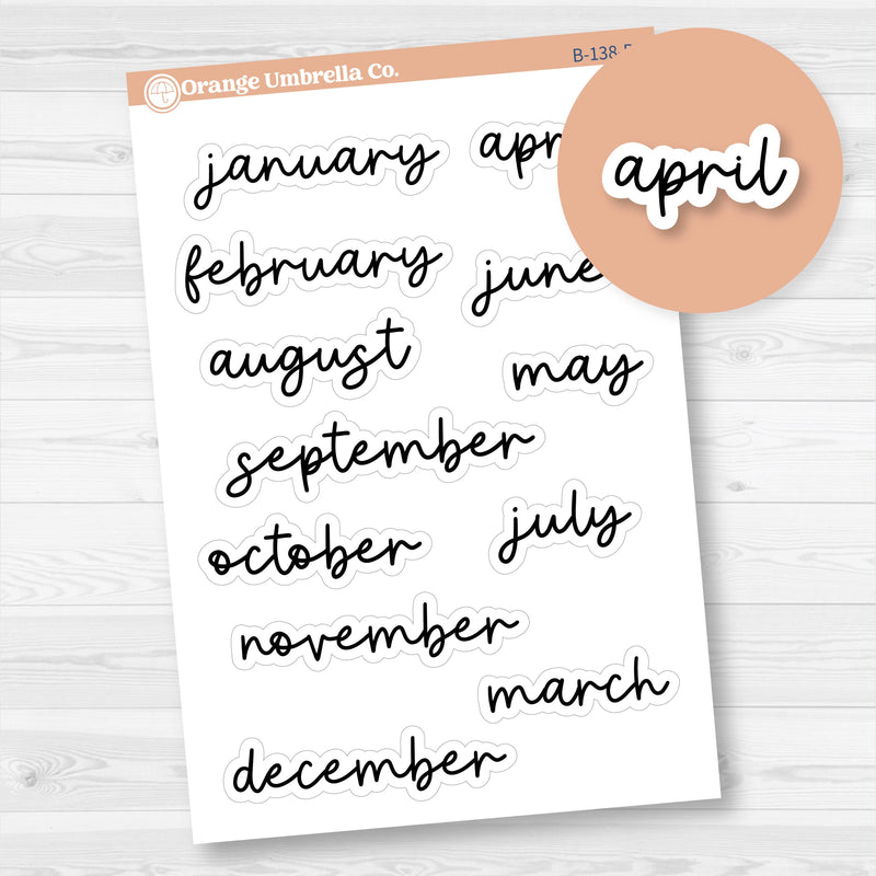 Months Planner Stickers; Medium Sized | F17 Script | B-138-B