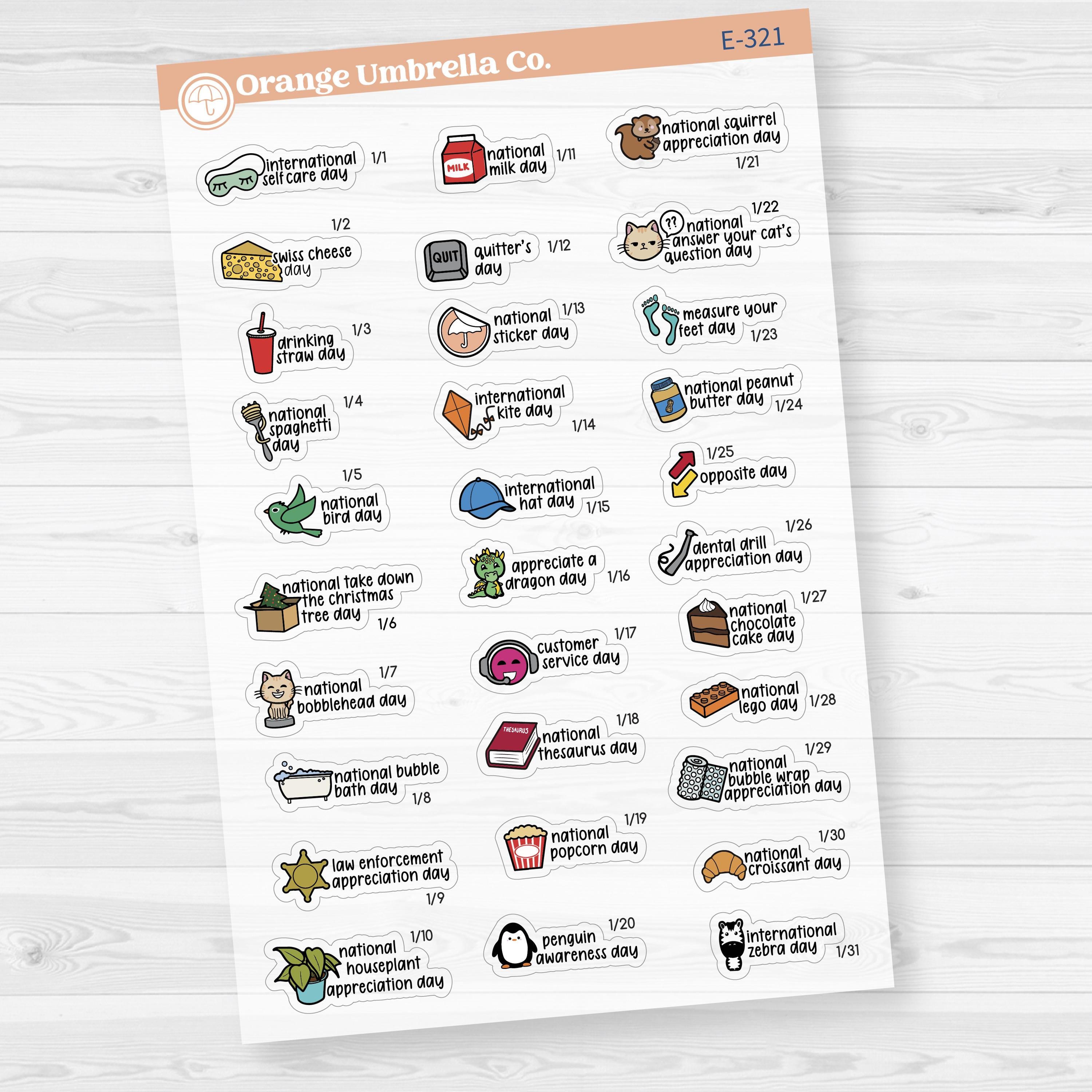January Wacky Holidays Mini Script Planner Stickers | F17 | E-321