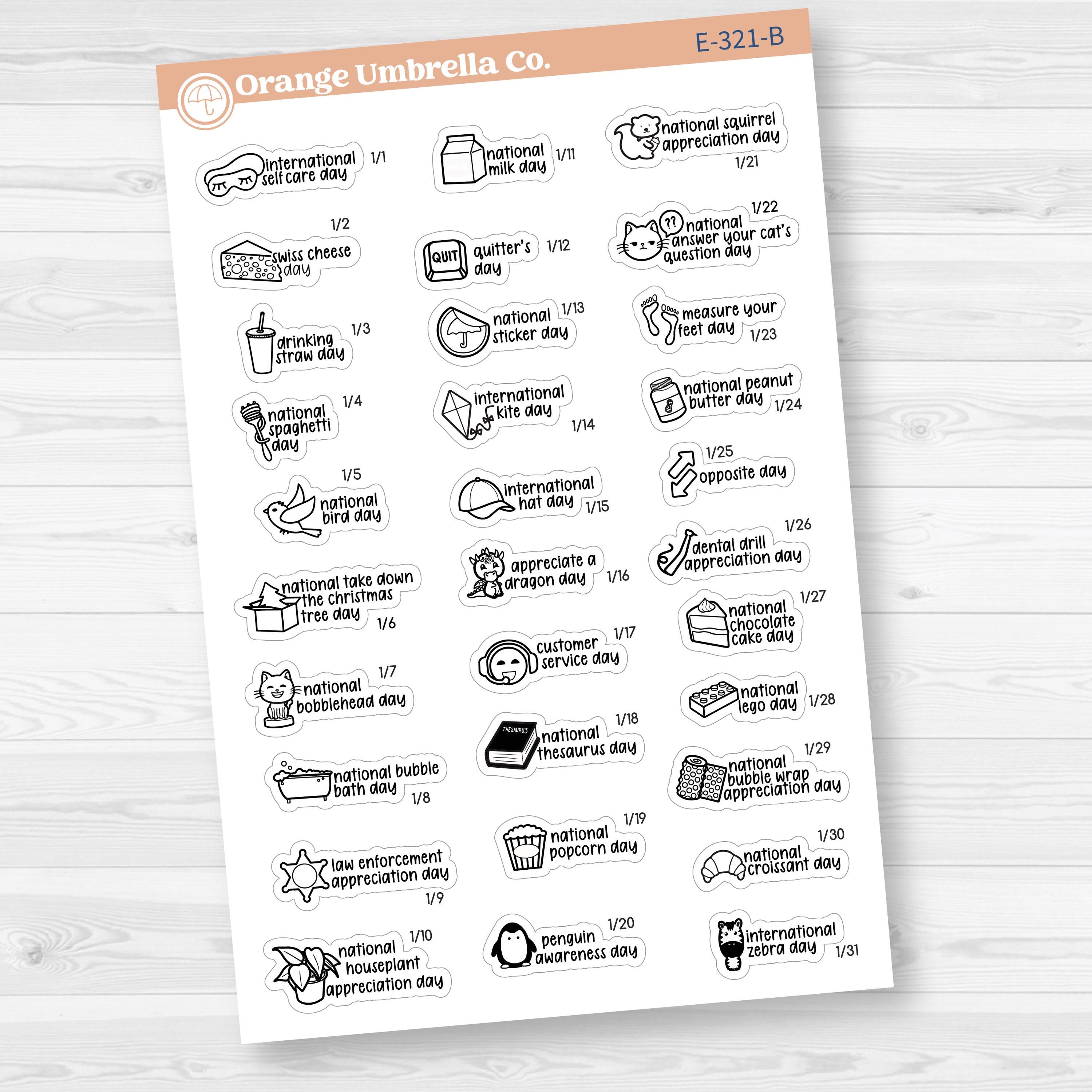January Wacky Holidays Mini Script Planner Stickers | F17 | E-321