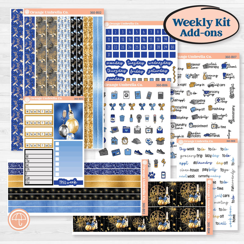 New Year's Day | Weekly Add-On Planner Kit Stickers | Pop Fizz Clink | KIT-360-B